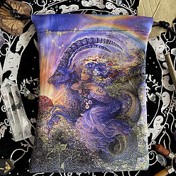 Capricornio Bolsas de embalaje de terciopelo de algodón, bolsas de cordón, estilo de pintura al óleo, rectángulo con patrón de constelación, Capricornio, 18x13 cm