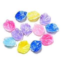 Mixed Color Opaque Acrylic Pendants, Two Tone, Leaf, Mixed Color, 19.5x17x4.5mm, Hole: 1.6mm
