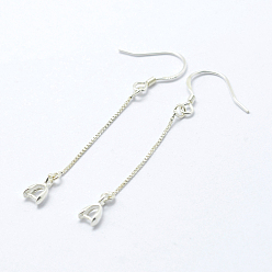 Silver 925 Sterling Silver Earring Hooks Findings, , with Box Chain & Pendant Bails, Silver, 50x0.8mm, 20 Gauge, Pin: 0.8mm