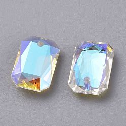 Crystal Shimmer Glass Rhinestone Pendants, Faceted, Rectangle, Crystal Shimmer, 16x11x5.5mm, Hole: 1.6mm