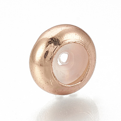 Rose Gold Brass Beads, with Rubber Inside, Slider Beads, Stopper Beads, Rose Gold, 7.5x4mm, Rubber Hole: 1.2mm