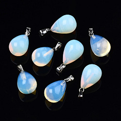 Opalite Opalite Stone Pendants with Platinum Plated Iron Findings, teardrop, 20~23x12~13mm, Hole: 6x2.5mm