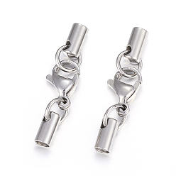 Stainless Steel Color 304 Stainless Steel Lobster Claw Clasps, with Cord Ends, Stainless Steel Color, 33mm, Inner diameter: 3.5mm