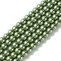 Dark Olive Green Eco-Friendly Dyed Glass Pearl Bead Strands, Round, Cotton Cord Threaded, Dark Olive Green, 6mm, Hole: 1.2~1.5mm, about 70pcs/strand, 15.7 inch