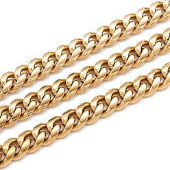 Oro 304 cadena de eslabones cubanos de acero inoxidable, sin soldar, con carrete, dorado, 9.5x8x3.5 mm, 16.4 pies (5 m) / rollo