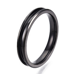 Electrophoresis Black 304 Stainless Steel Grooved Finger Ring Settings, Ring Core Blank, for Inlay Ring Jewelry Making, Electrophoresis Black, Inner Diameter: 21mm