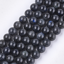 Larvikite Brins de labradorite noirs naturels, Grade a, ronde, 8mm, Trou: 1mm, Environ 45~48 pcs/chapelet, 15.3 pouce