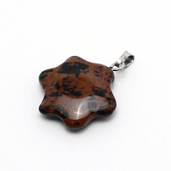 Mahogany Obsidian Natural Mahogany Obsidian Pendants, with Stainless Steel Fiding, Flower, 25x19x6mm, Hole: 2.5x6mm