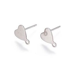 Stainless Steel Color Stainless Steel Stud Earring Findings, with Loop, Heart, Stainless Steel Color, 10x8mm, Hole: 1.5mm, Pin: 0.7mm