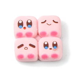 Rectangle Oapque Resin Cute Face Decoden Cabochons, Imitation Food, Pink, Square, 20x21x6mm