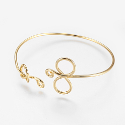 Real 18K Gold Plated Brass Cuff Bangles, Torque Bangles, Butterfly, Real 18K Gold Plated, 2-1/8 inchx2-3/8 inch(54x60mm)