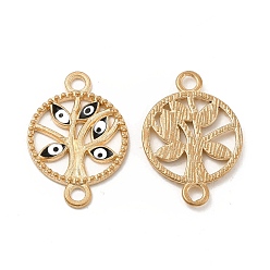 Black Alloy Enamel Connector Charms, Flat Round Tree Links with Evil Eye, Light Gold, Nickel, Black, 23.5x16.5x2mm, Hole: 2mm
