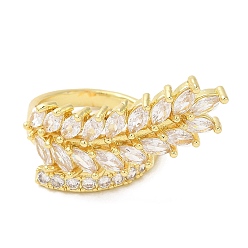 Настоящее золото 18K Открытое кольцо-манжета «Колос пшеницы» с кубическим цирконием, латунное кольцо для женщин с покрытием стойки, без кадмия и без свинца, реальный 18 k позолоченный, размер США 6 (16.5 мм)