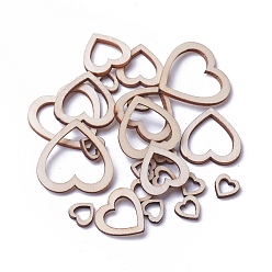 Antique White Laser Cut Wood Shapes, Unfinished Wooden Embellishments, Wooden Linking Rings, Heart, Antique White, 9~29x9~30x2~2.5mm, 5~20x5~21mm inner measure