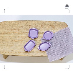 Medium Purple Miniature Spray Painted Alloy Tray Sets, for Dollhouse Accessories Pretending Prop Decorations, Medium Purple, 15~18x11~13x3mm, 4pcs