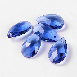 Blue Faceted Teardrop Glass Pendants, Blue, 22x13x7mm, Hole: 1mm