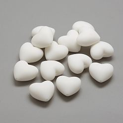 Blanco Perlas focales de silicona ecológicas de grado alimenticio, masticar cuentas para mordedores, diy collares de enfermería haciendo, corazón, blanco, 19x20x12 mm, agujero: 2 mm