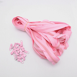 Pink Nylon Garment Accessories, Zip-fastener Component Sets, Nylon Zipper & Alloy Zipper Puller, Pink, 1000x29mm, Pull Head: 34.5x9.5x7.5mm