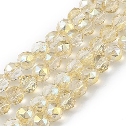 Jaune Transparentes perles de verre de galvanoplastie brins, facette, ronde, plein arc-en-plaqué, jaune, 9~10x9~9.5mm, Trou: 1.4mm, Environ 54~60 pcs/chapelet, 18.90~21.65 pouce (48~55 cm)