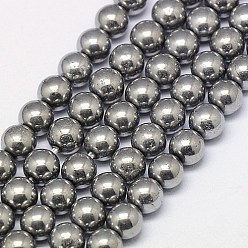 Plaqué Gris Galvanoplastie naturelles perles rondes de pyrite brins, platinée, 4mm, Trou: 1mm, Environ 100 pcs/chapelet, 15.74 pouce