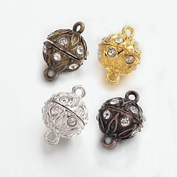 Mixed Color Alloy Rhinestone Magnetic Clasps with Loops, Round, Lead Free & Cadmium Free, Mixed Color, 19x12.5mm, Hole: 2mm