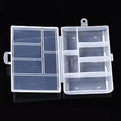 Clear Rectangle Polypropylene(PP) Bead Storage Container, 6 Compartment Organizer Boxes, with Hinged Lid, for Beads Small Accessories, Clear, 11.7x8.5x2.4cm