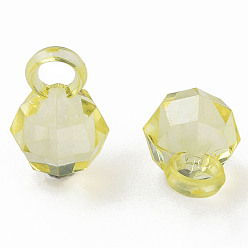 Light Khaki Transparent Acrylic Pendants, Faceted, Round, Light Khaki, 18x11x11mm, Hole: 4mm