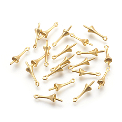 Chapado en Oro Real 18K Clavijas de latón, por medio perforó perlas, larga duración plateado, sin plomo, cadmio, níquel, estilo mate, real 18 k chapado en oro, 16x4.5 mm, agujero: 1.2 mm, pin: 0.8 mm