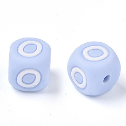 Letter O Food Grade Eco-Friendly Silicone Beads, Horizontal Hole, Chewing Beads For Teethers, DIY Nursing Necklaces Making, Letter Style, Cube, Light Sky Blue, Letter.O, 10x10x10mm, Hole: 2mm
