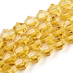 Verge D'or Imitation cristal autrichien 5301 perles bicône, Perles en verre à facettes, verge d'or, 6x6mm, Trou: 1.2mm, Environ 47~48 pcs/chapelet, 10.24 pouces ~ 10.43 pouces (26~26.5 cm)