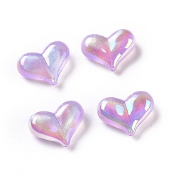 Pourpre Moyen Placage uv perles acryliques irisées arc-en-ciel, avec de la poudre de paillettes, cœur, support violet, 16.5x22.5x9mm, Trou: 1.6mm