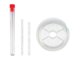 Red Stainless Steel Collapsible Big Eye Beading Needles, Seed Bead Needle, with Fishing Line, Red, 58~10.8x1.3cm, 8pcs/set