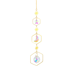 Colorful Quartz Crystal Big Pendant Decorations, Hanging Sun Catchers, Sun & Star & Moon, Colorful, 40cm