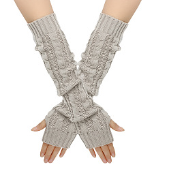 Light Grey Acrylic Fiber Yarn Knitting Fingerless Gloves, Long Winter Warm Gloves with Thumb Hole, Light Grey, 500x75mm