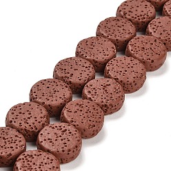 Indian Red Natural Lava Rock Beads Strands, Flat Round, Dyed, Indian Red, 14~14.5x6mm, Hole: 1.6mm, about 28pcs/strand, 15.75 inch(40cm)
