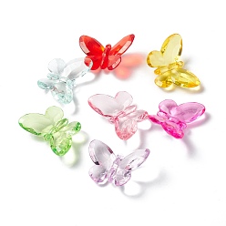 Mixed Color Transparent Acrylic Pendants, Butterfly, Mixed Color, 38.5x55x9.5mm, Hole: 2.3mm, about 50pcs/bag