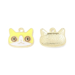 Champagne Yellow Alloy Enamel Charms, Cat Charm, Golden, Champagne Yellow, 13x16x2.2mm, Hole: 2mm