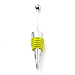 Green Yellow Beadable Wine Stoppers, Alloy & Silicone Wine Saver Bottle Stopper, Cone, Green Yellow, 115x20mm