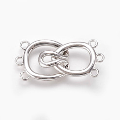 Real Platinum Plated Brass Hook Clasps, 3-Strand, 6-Hole, Real Platinum Plated, 36mm, Hole: 1.8~2mm