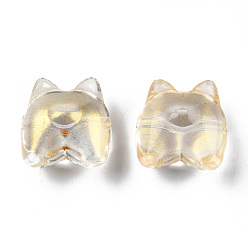 Verge D'or Perles de verre peintes par pulvérisation transparent, avec de la poudre de paillettes, ours, verge d'or, 13x13x9mm, Trou: 1.2mm