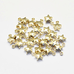 Настоящее золото 18K Долговечные латунные чары, реальный 18 k позолоченный, без никеля , звезда, 7.5x5.5x3 мм, отверстие : 1 мм