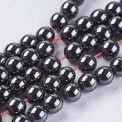 Black Non-magnetic Synthetic Hematite Bead Strands, Round, Black, 10mm, Hole: 1mm, about 38pcs/strand, 14.9 inch