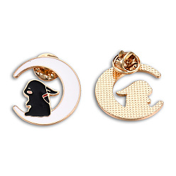 Black Moon with Rabbit Shape Enamel Pin, Light Gold Plated Alloy Cartoon Badge for Backpack Clothes, Nickel Free & Lead Free, Black, 28x26mm