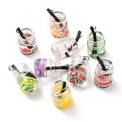 Mixed Color Translucent Resin Pendants, Drink Charms, Juice Cup with Metal Loops, Mixed Color, 20.5x11mm, Hole: 1.8mm, about 10pcs/bag