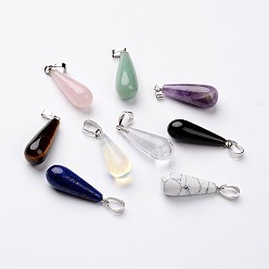 Mixed Stone Teardrop Platinum Tone Brass Natural & Synthetic Mixed Stone Pendants, 30x10mm, Hole: 5x8mm