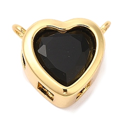 Noir Breloques coeur en laiton plaqué or véritable 18k, avec la glace, sans plomb et sans cadmium, noir, 13x15x7mm, Trou: 1.6mm