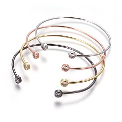 Mixed Color Brass Cuff Bangles, Torque Bangles, with Cubic Zirconia, Mixed Color, 2-1/4 inchx1-5/8 inch(5.7x4.2cm)