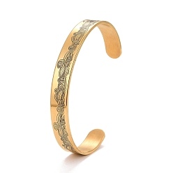 Golden Wave Pattern 304 Stainless Steel Open Cuff Bangle, Inspirational Word Bangle for Valentine's Day, Golden, Inner Diameter: 2-3/4 inch(6.85cm)