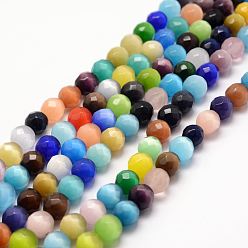 Mixed Color Cat Eye Beads Strands, Faceted, Round, Mixed Color, 10mm, Hole: 1mm, about 37pcs/strand, 13.5 inch(34.2cm)