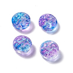 Dark Orchid Transparent Spray Painted Glass Beads, Flat Round, Dark Orchid, 13.5x8.5mm, Hole: 1.2mm